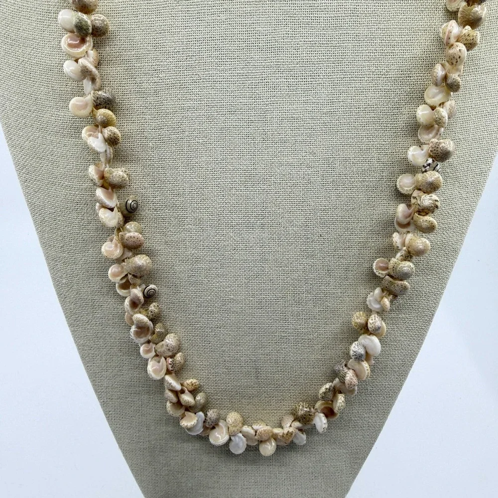 Natural Spiral Seashell Cluster Long Necklace Cream Coastal Boho Statement Gift